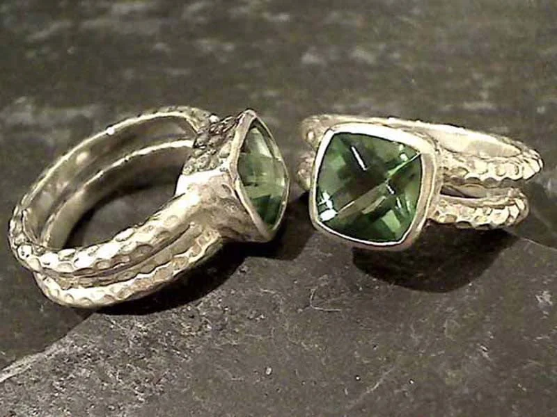 Tiny star rings-Size 8 Green Quartz, Sterling Silver Ring