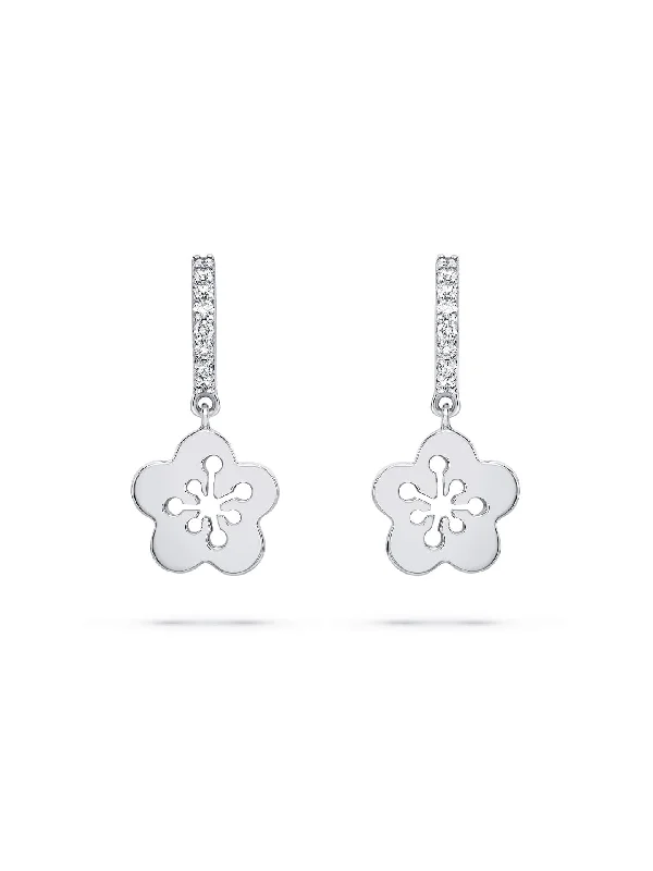 Subtle pearl earrings-Blossom Mini White Gold Diamond Drop Earrings