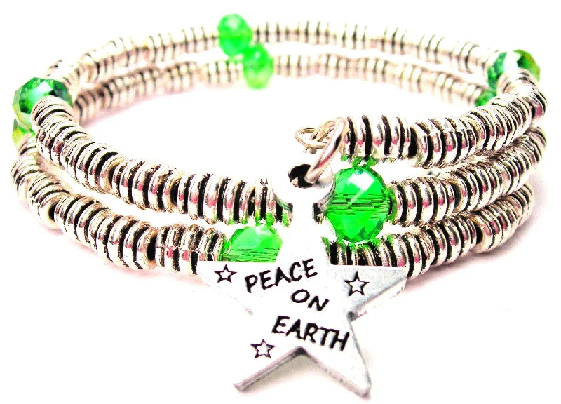 Fine bead bangles-Peace On Earth Star Curly Coil Wrap Style Bangle Bracelet