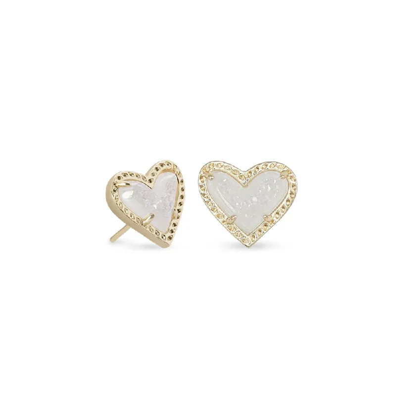 Crystal weave earrings-Kendra Scott Ari Heart Gold Stud Earrings in Iridescent Drusy