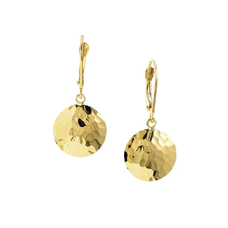 Vintage charm earrings-14k Gold Hammered Disc Earrings