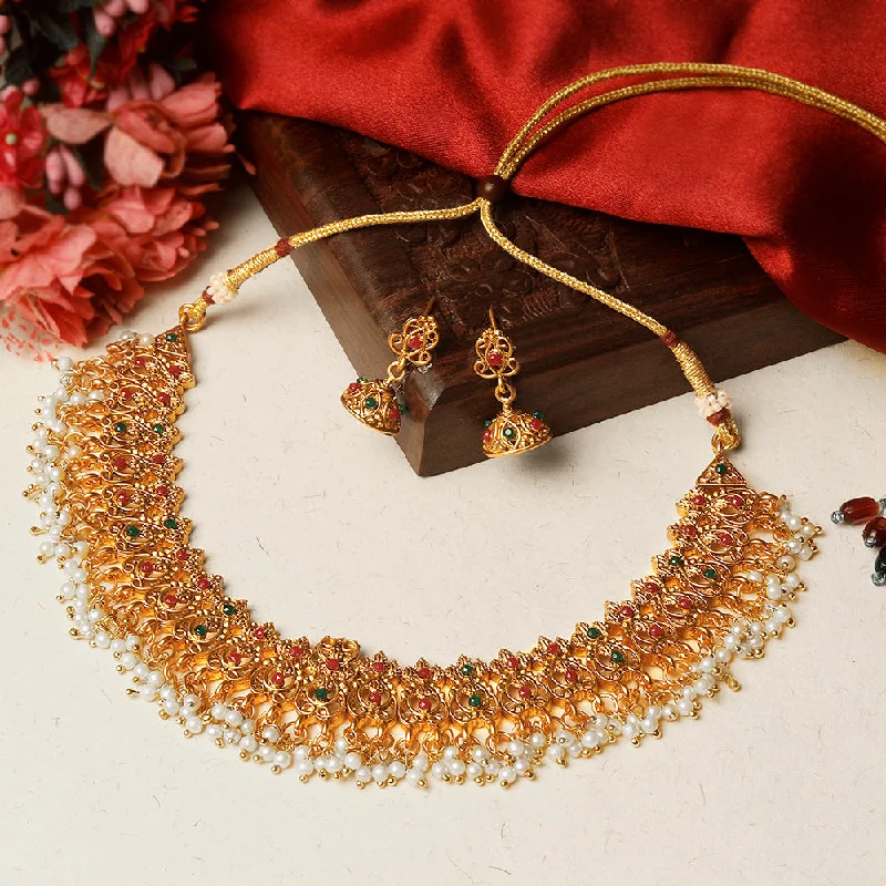 Quirky bead necklaces-Shrishti Fashion Trendy Gold Plated Choker Necklace Set For Women