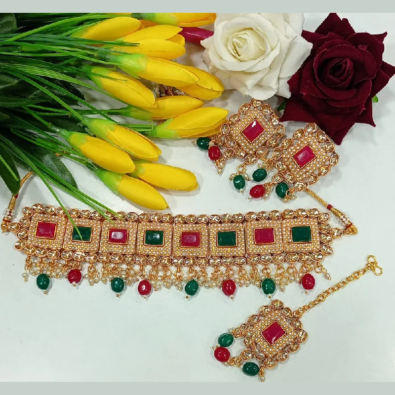 Stellar star necklaces-Manisha Jewellery Kundan Stone And Beads Gold Plated Choker Necklace Set