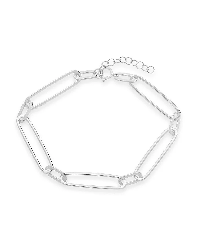 Wide geometric bangles-Sterling Silver Polished Large Link Bracelet