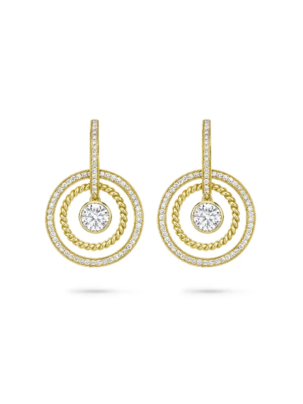 Tiny wing earrings-Roulette Single Stone Yellow Gold Drop Earrings