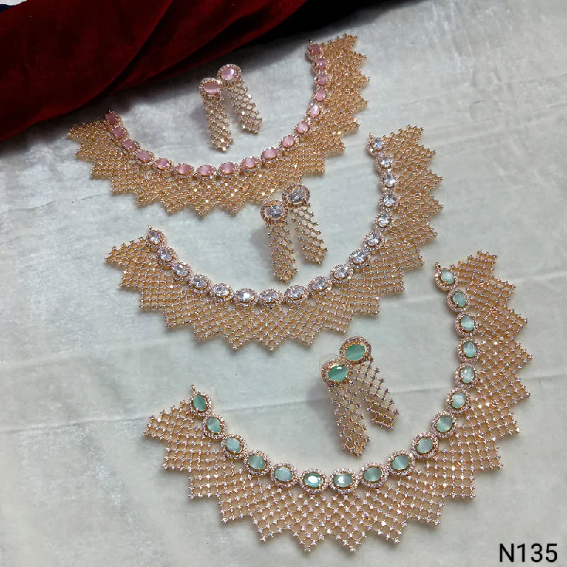 Aged charm necklaces-Manisha Jewellery Rose Gold Plated AD Stone Necklace Set