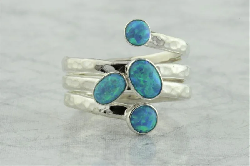 Citrine gem rings-Lavan 4 Aqua Opal Gemstone and Sterling Silver Spiral Ring