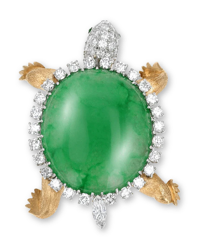 Shiny enamel brooch-Wedderien Natural Jade and Diamond Turtle Brooch