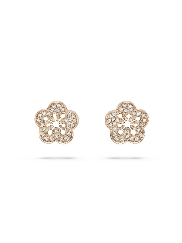 Light clay earrings-Blossom Rose Gold Diamond Stud Earrings