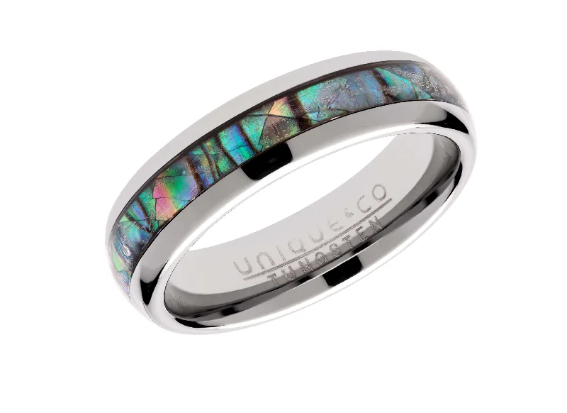 Small wing rings-Unique & Co 6mm Tungsten Carbide Ring with Abalone Shell