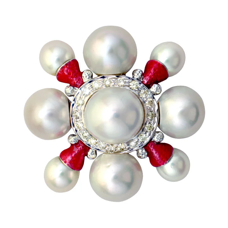 Moonstone brooch-Brooch-South Sea Pearl and Diamond (Enamel)