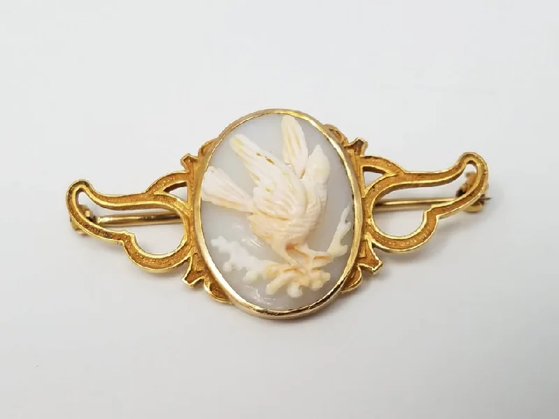 Surf motif brooch-Uncommon Vintage 14k Yellow Gold Carved Shell Bird Cameo Pin/Brooch