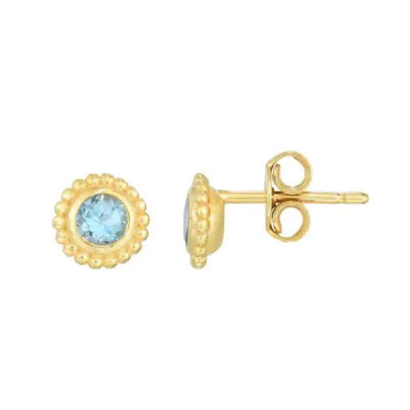 Mystic eye earrings-14k Gold Swiss Blue Topaz Stud Earrings