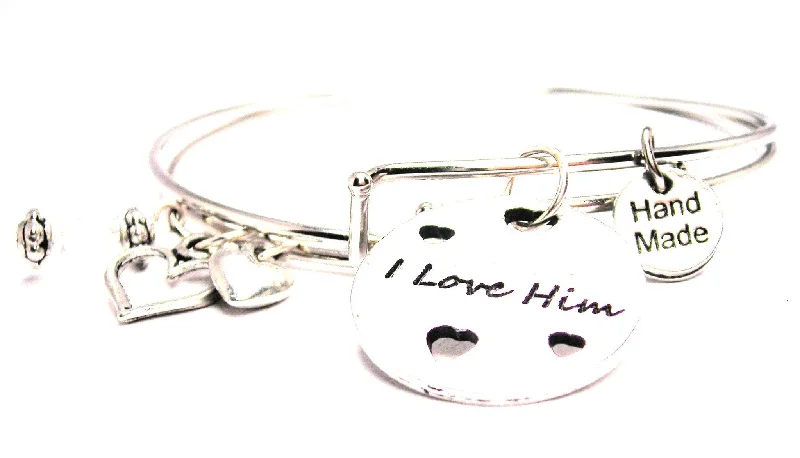 Retro flair bangles-I Love Him Expandable Bangle Bracelet Set