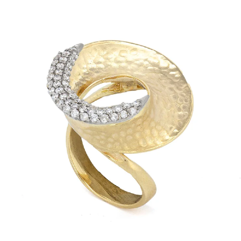 Thai style rings-Hammered Gold Mobius Spiral Ring with Diamonds