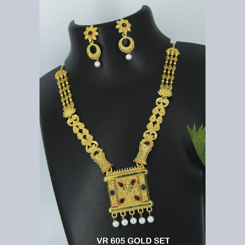 Linen thread necklaces-Mahavir Forming Gold Necklace Set - VR SET 605 GOLD