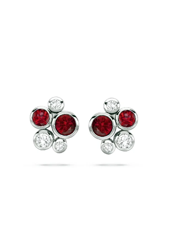 Sleek dangle earrings-Raindance Platinum Ruby Cluster Earrings