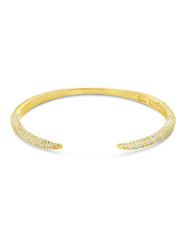 Polished bead bangles-CZ Open Spike Cuff Bracelet