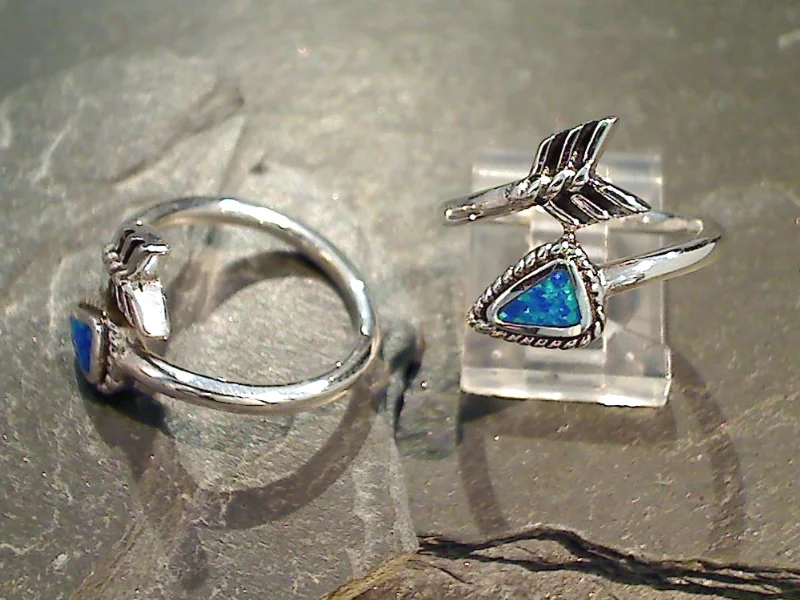 Beaded stone rings-Size 7.75 Lab Created Opal, Sterling Silver Arrow Ring