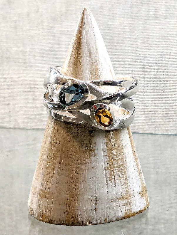 Turquoise gem rings-Silver Blue Topaz and Citrine Ring