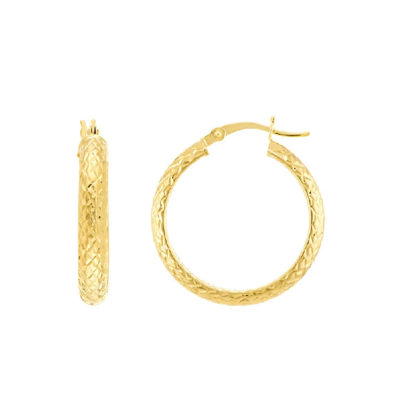 Surf motif earrings-14k Gold Diamond-Cut Hoop Earrings