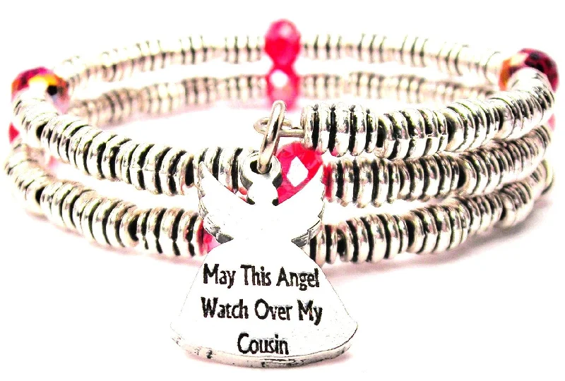 Worn charm bangles-May This Angel Watch Over My Cousin Curly Coil Wrap Style Bangle Bracelet