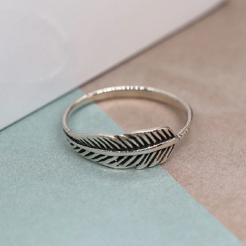 Antique vow rings-POM Sterling Silver Simple Feather Ring