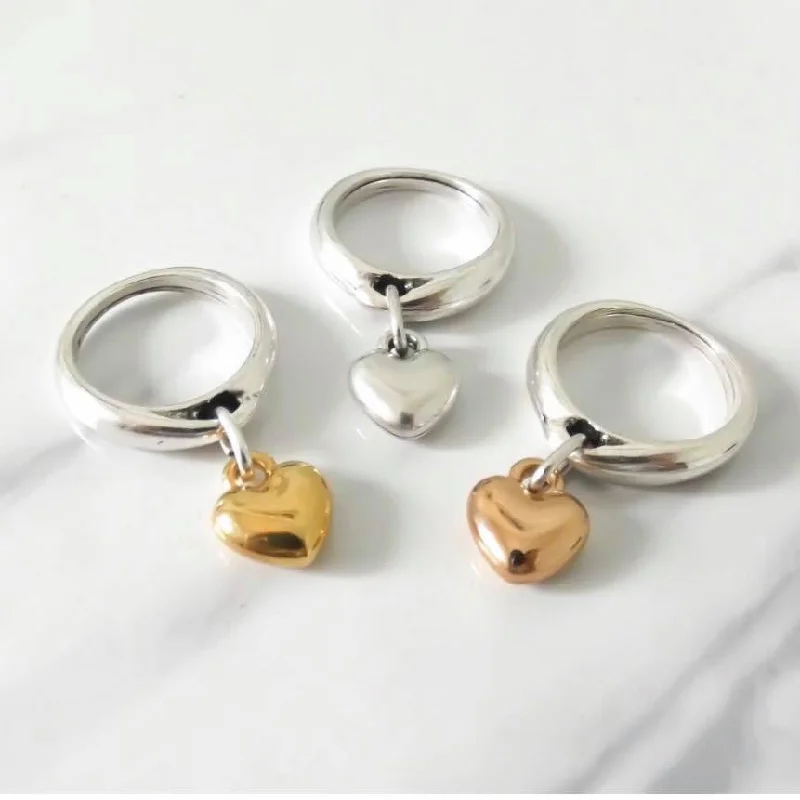 Bent shank rings-Orli Solid Band with Gold Puff Heart Ring