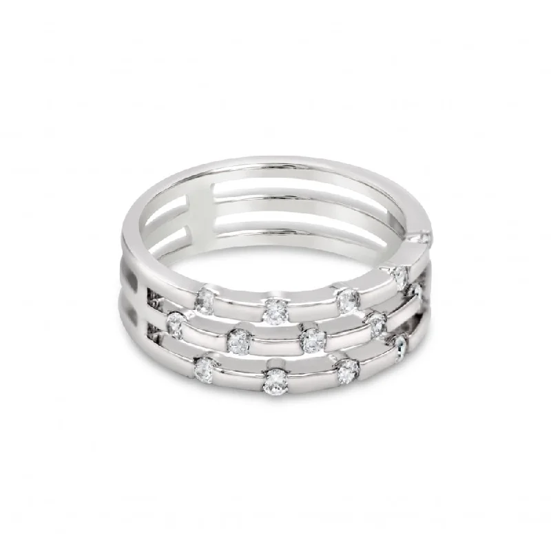 Secure clasp rings-Park Lane Rhodium Plated Triple Band Ring with cubic zirconia stones.