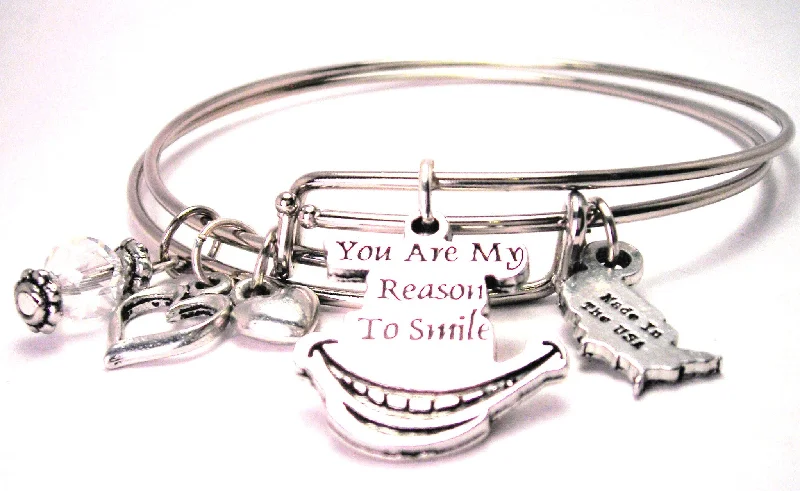 Fine cord bangles-You Are My Reason To Smile Expandable Bangle Bracelet Set