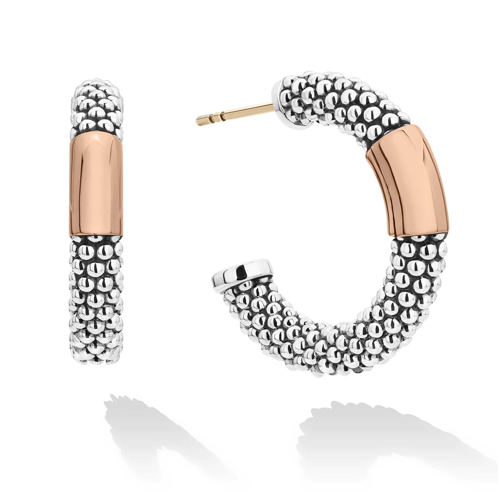 Polished disc earrings-Lagos High Bar Rose Gold Station Caviar Hoop Earrings