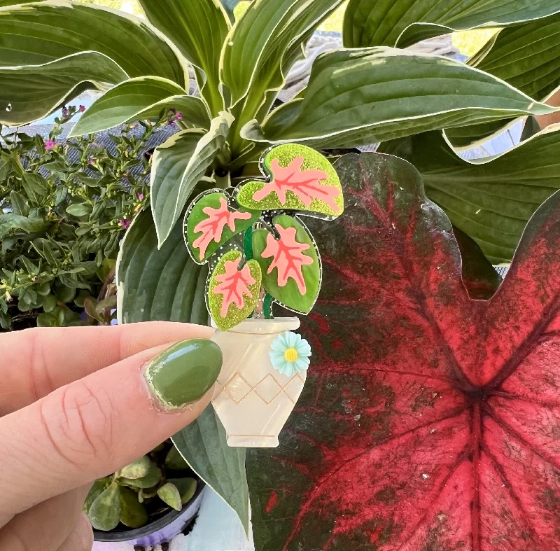 Pink quartz brooch-Caladium Pot Brooch