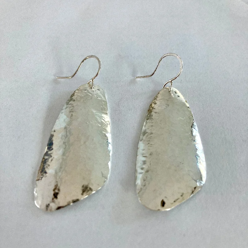 Silk thread earrings-Sterling Silver Long Pebble Earrings