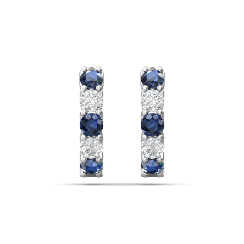 Silk fringe earrings-Martin Flyer 14k Diamond & Sapphire Hoop Earrings