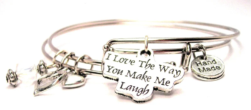 Linen cord bangles-I Love The Way You Make Me Laugh Expandable Bangle Bracelet Set