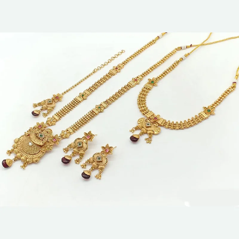 Fine bead necklaces-Rani Sati Jewels Gold Plated Pota Stone Double Necklace Set