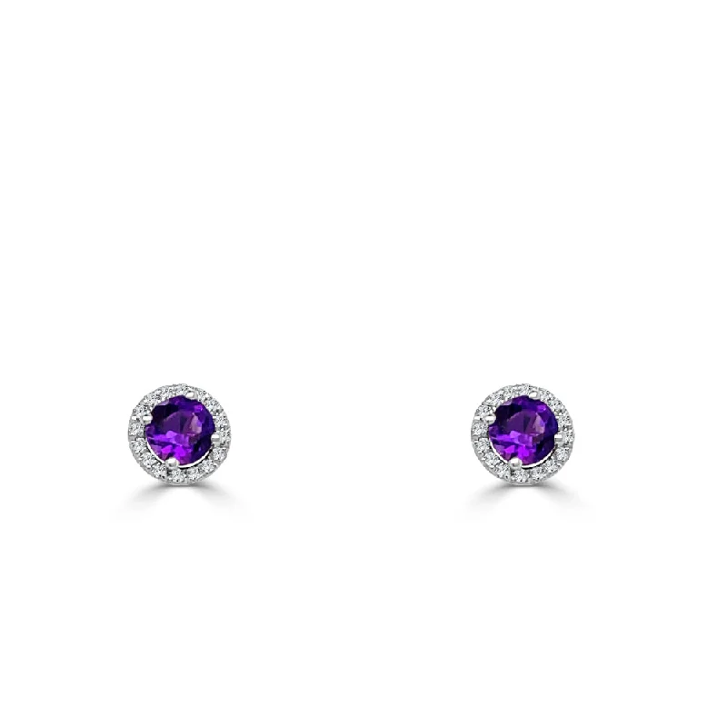 Spirit eye earrings-14k Gold 5mm Amethyst & Diamond Stud Earrings