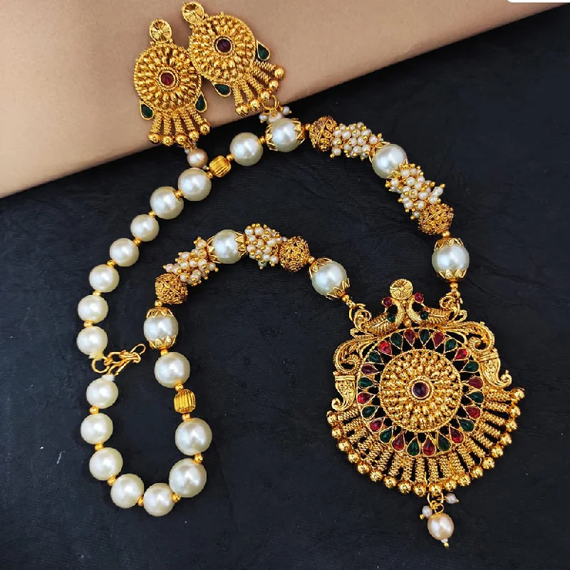 Tie-style necklaces-Heera Jewellers Gold Plated Pota Stone  Necklace Set