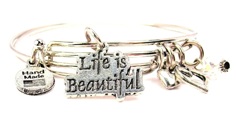 Chunky stone bangles-Life Is Beautiful Expandable Bangle Bracelet Set