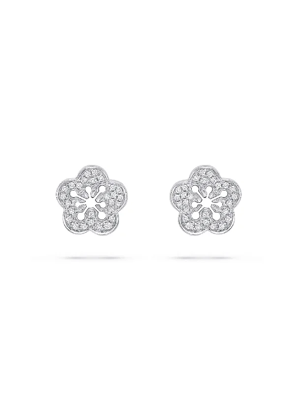 Rough texture earrings-Blossom White Gold Diamond Stud Earrings