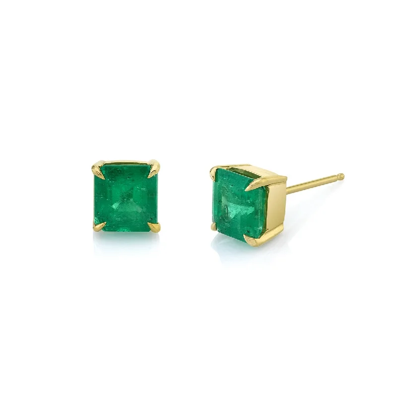 Minimal gem earrings-Emerald Cut Colombian Emerald Studs