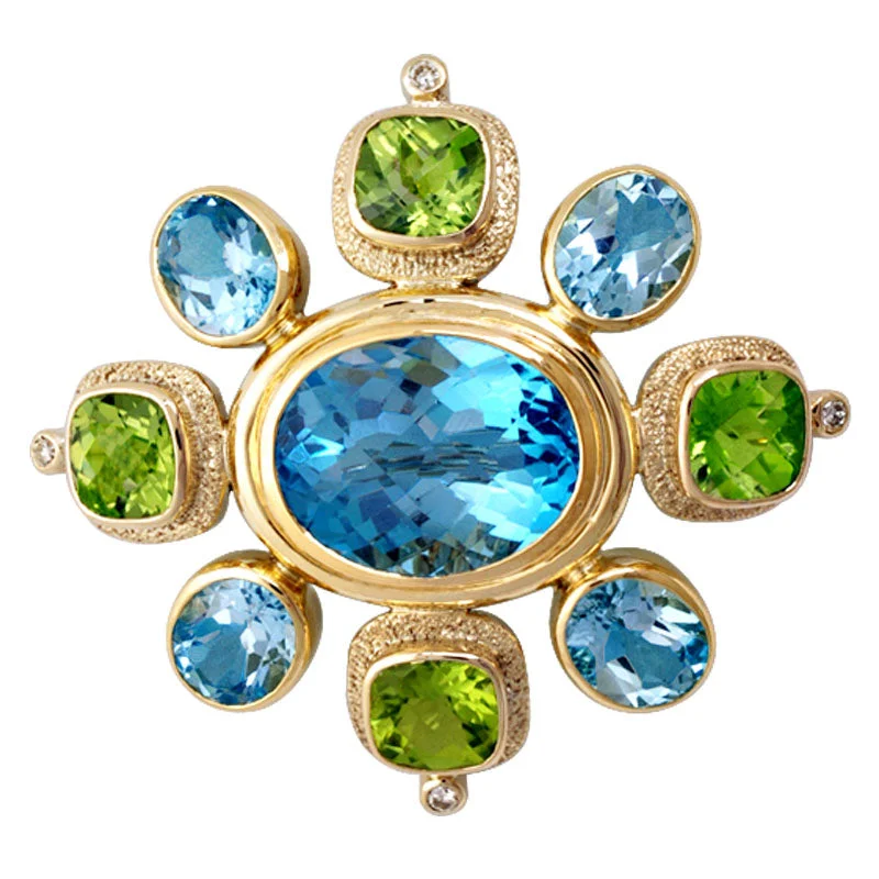 Carved name brooch-Brooch-Blue Topaz, Peridot and Diamond