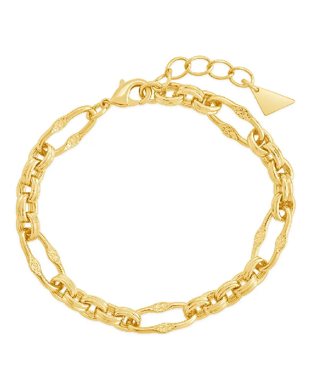 Matte cuff bangles-Tegan Textured Long Link Bracelet