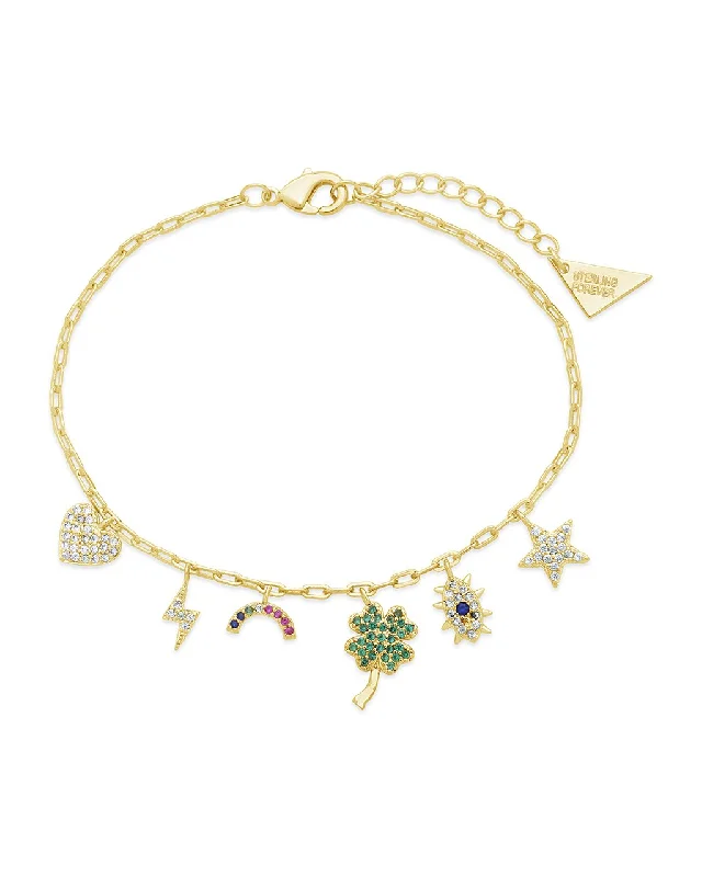 Shiny modern bangles-Iris CZ Charm Bracelet