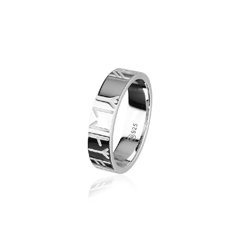 Antique vow rings-Runic Silver Ring R262