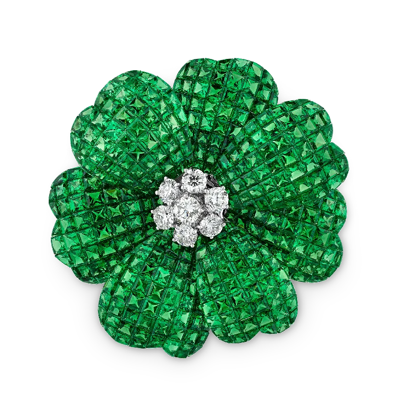 Petal design brooch-Tsavorite Flower Brooch, 50.18 carats