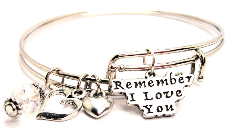 Rustic cameo bangles-Remember I Love You Expandable Bangle Bracelet Set