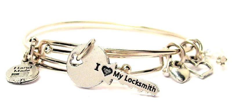 Night charm bangles-I Love My Locksmith Expandable Bangle Bracelet Set