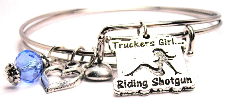 Vibrant enamel bangles-Truckers Girl Riding Shotgun Expandable Bangle Bracelet Set