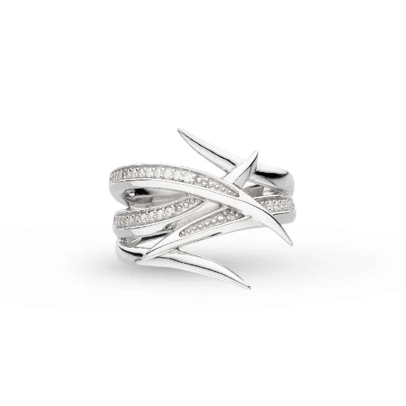 Bow knot rings-Kit Heath Silver Helix Wrap Pavé Ring